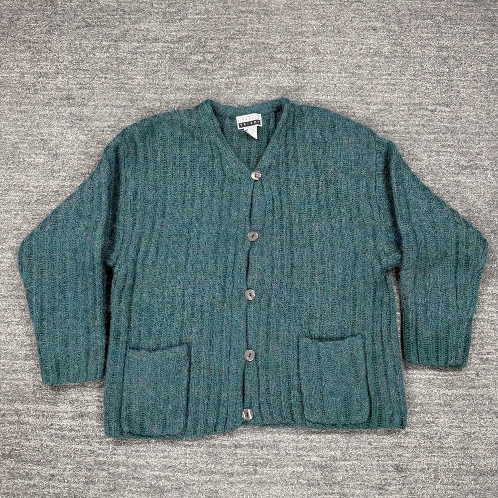 Vintage 90s Express Mohair Cardigan Women XS Shaggy Fuzzy Ribbed V-Neck Pockets